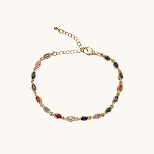 14K Gold Filled CZ Multicolor Marquise Bezel 7 Inch Bracelet in Gold