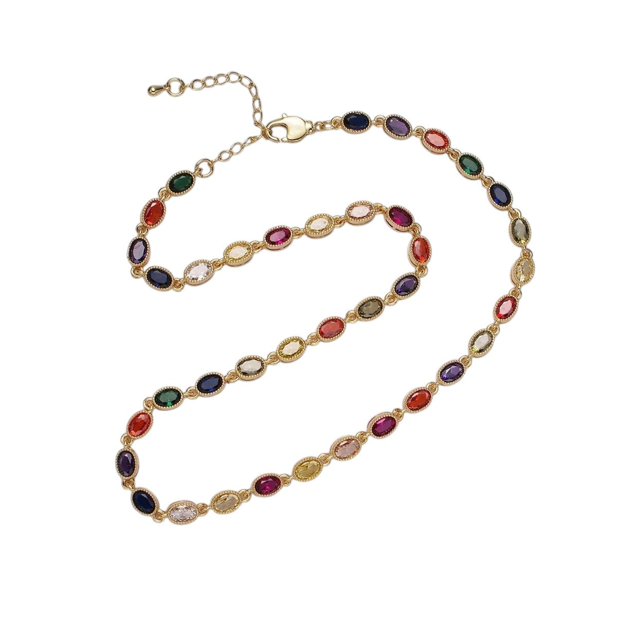 Stunning 14K Gold Filled CZ Multicolor Oval Bezel 16 Inch Necklace in Gold & Silver