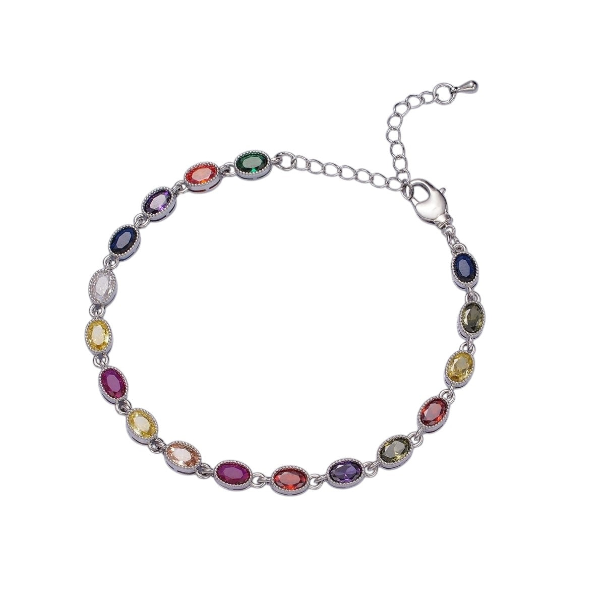 14K Gold Filled CZ Multicolor Oval Bezel 7 Inch Bracelet in Gold