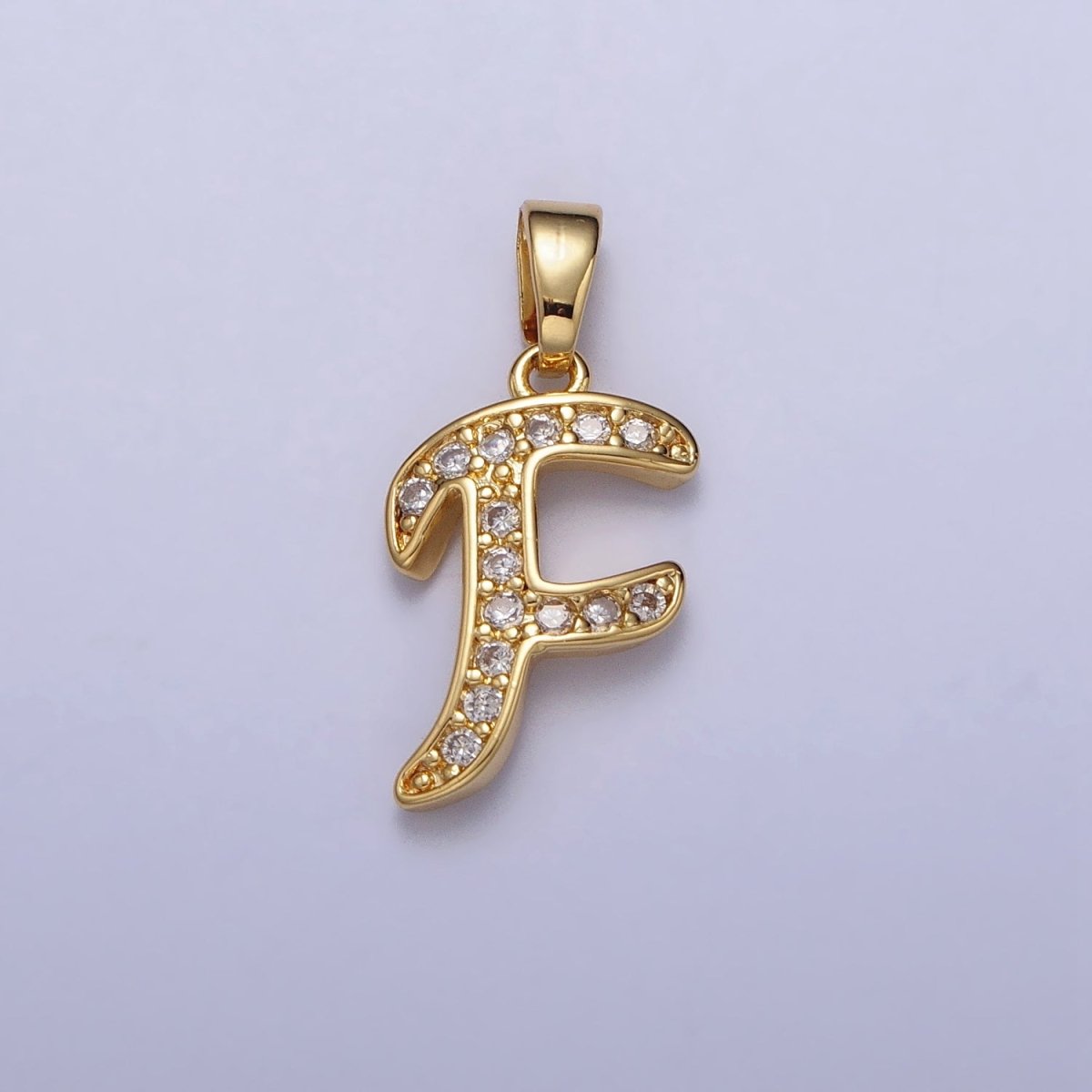 Gold Filled Dainty Initial Letter Script A-Z Micro Pave CZ Personalized Letter Pendant