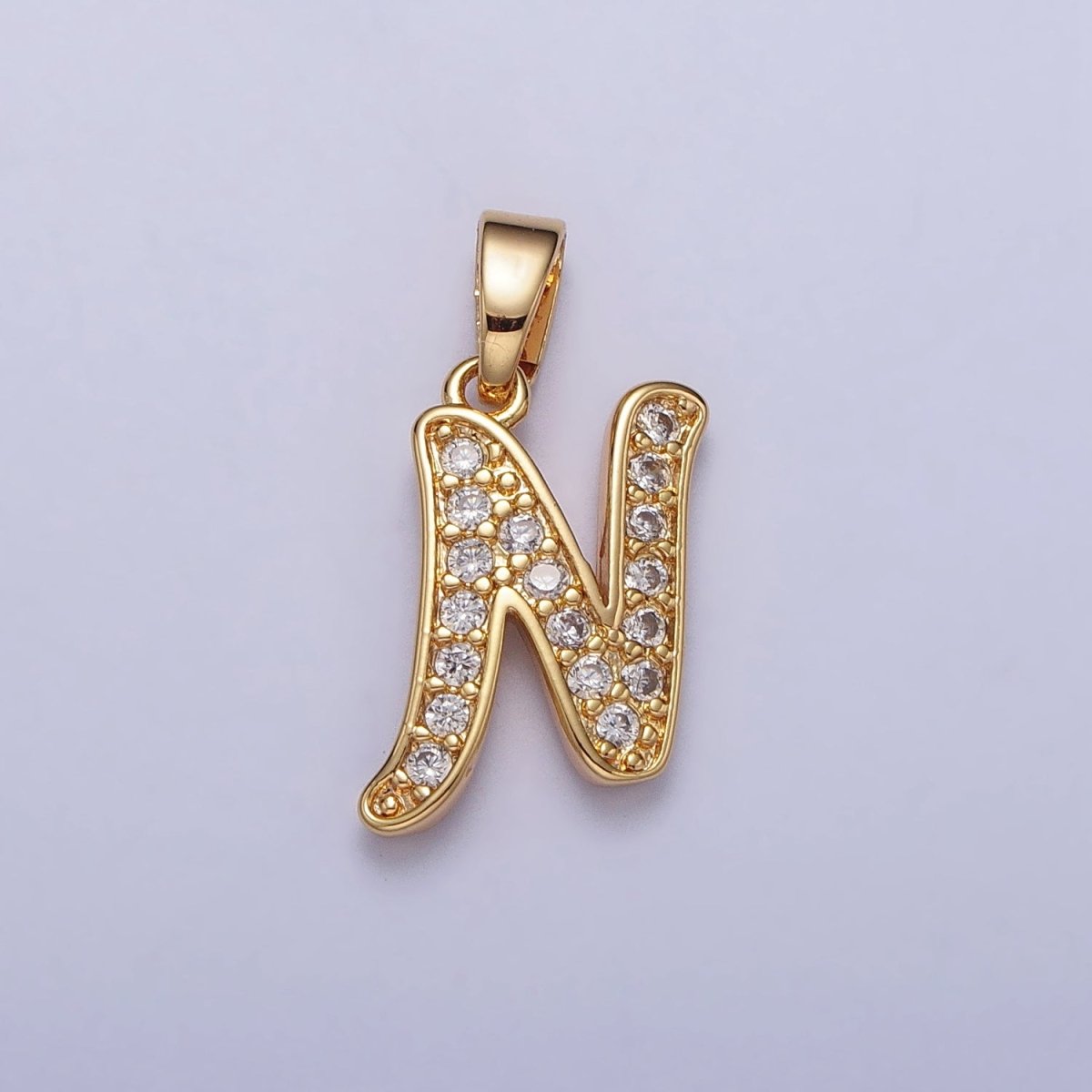 Gold Filled Dainty Initial Letter Script A-Z Micro Pave CZ Personalized Letter Pendant
