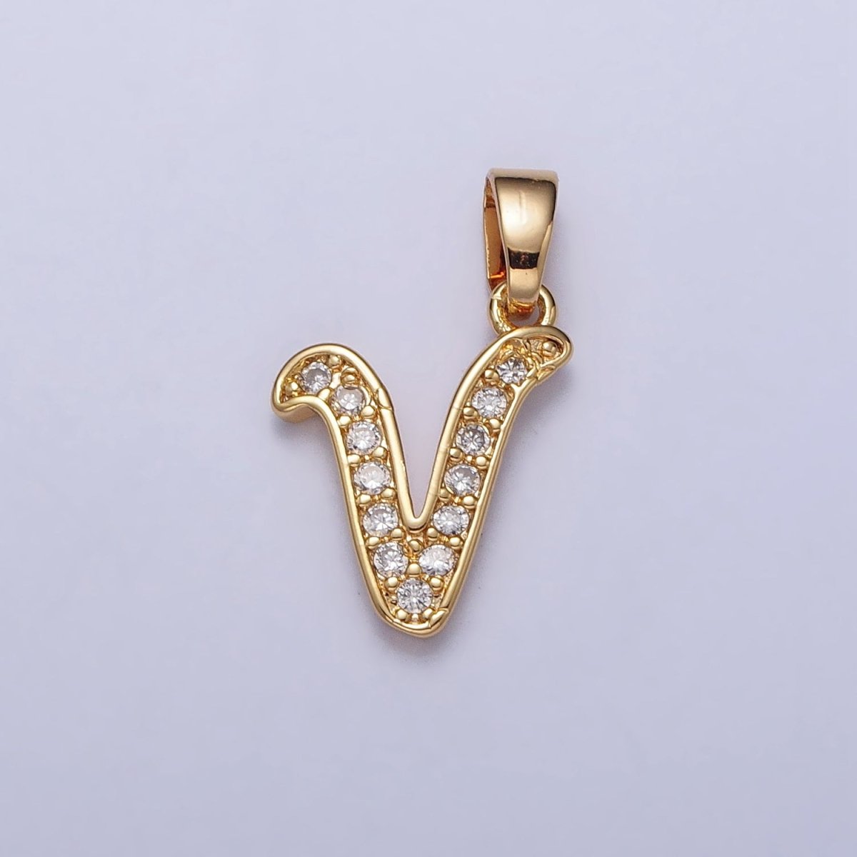 Gold Filled Dainty Initial Letter Script A-Z Micro Pave CZ Personalized Letter Pendant