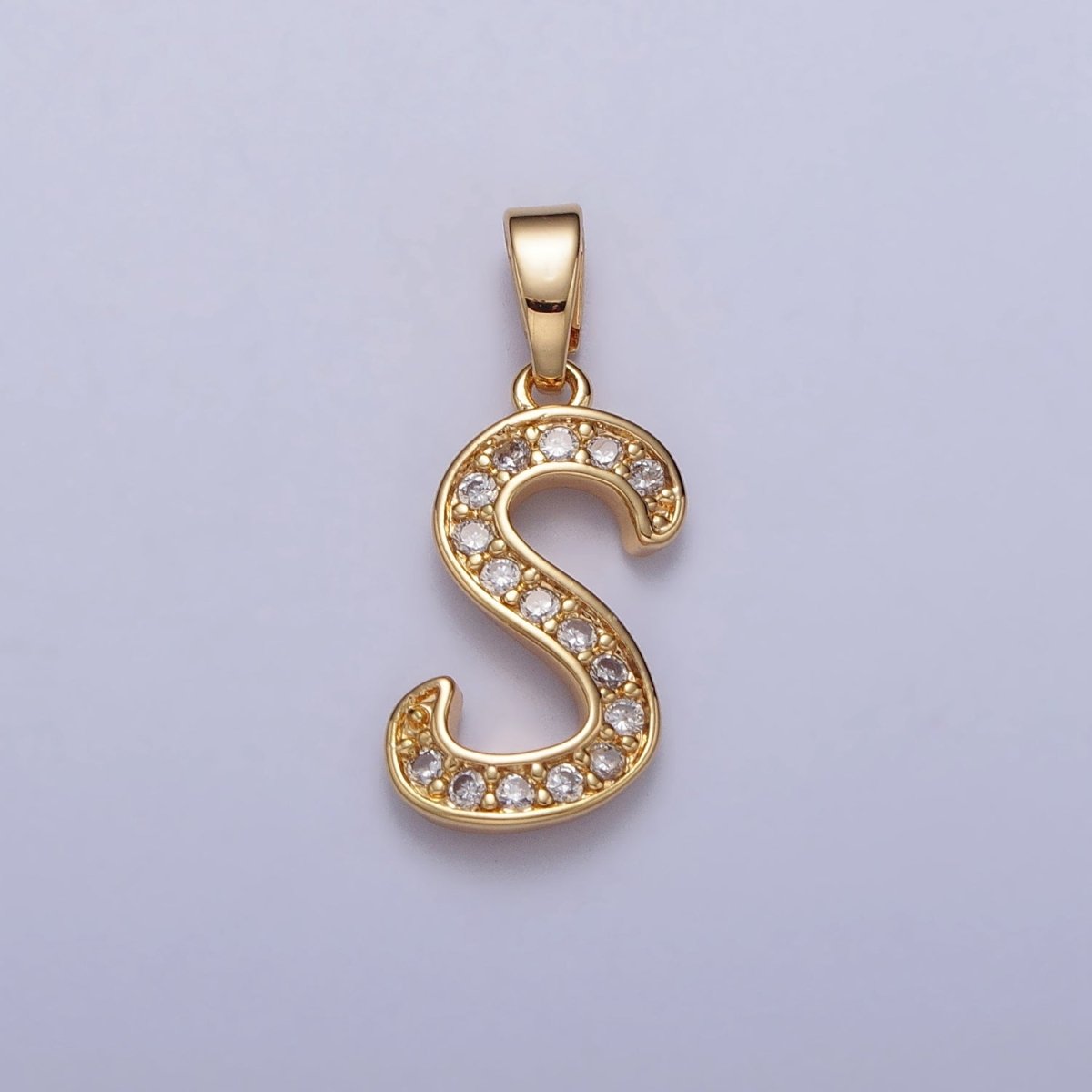 Gold Filled Dainty Initial Letter Script A-Z Micro Pave CZ Personalized Letter Pendant