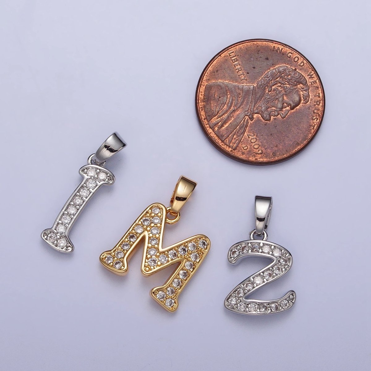 Gold Filled Dainty Initial Letter Script A-Z Micro Pave CZ Personalized Letter Pendant