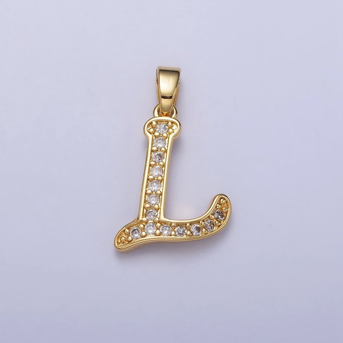 Gold Filled Dainty Initial Letter Script A-Z Micro Pave CZ Personalized Letter Pendant