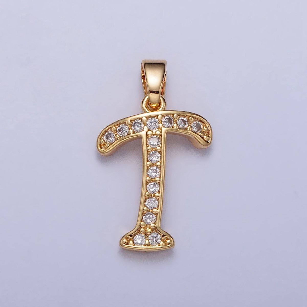 Gold Filled Dainty Initial Letter Script A-Z Micro Pave CZ Personalized Letter Pendant