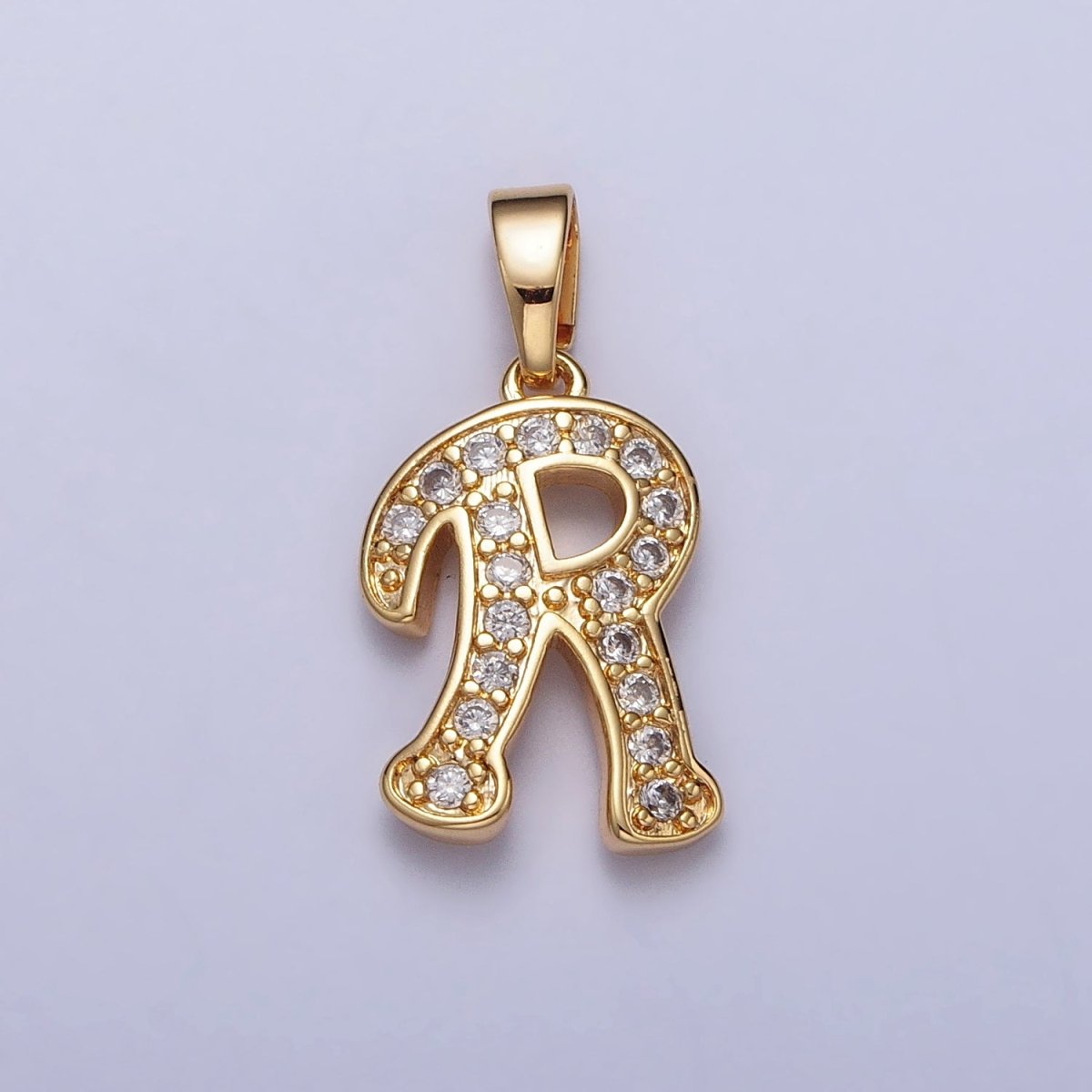 Gold Filled Dainty Initial Letter Script A-Z Micro Pave CZ Personalized Letter Pendant