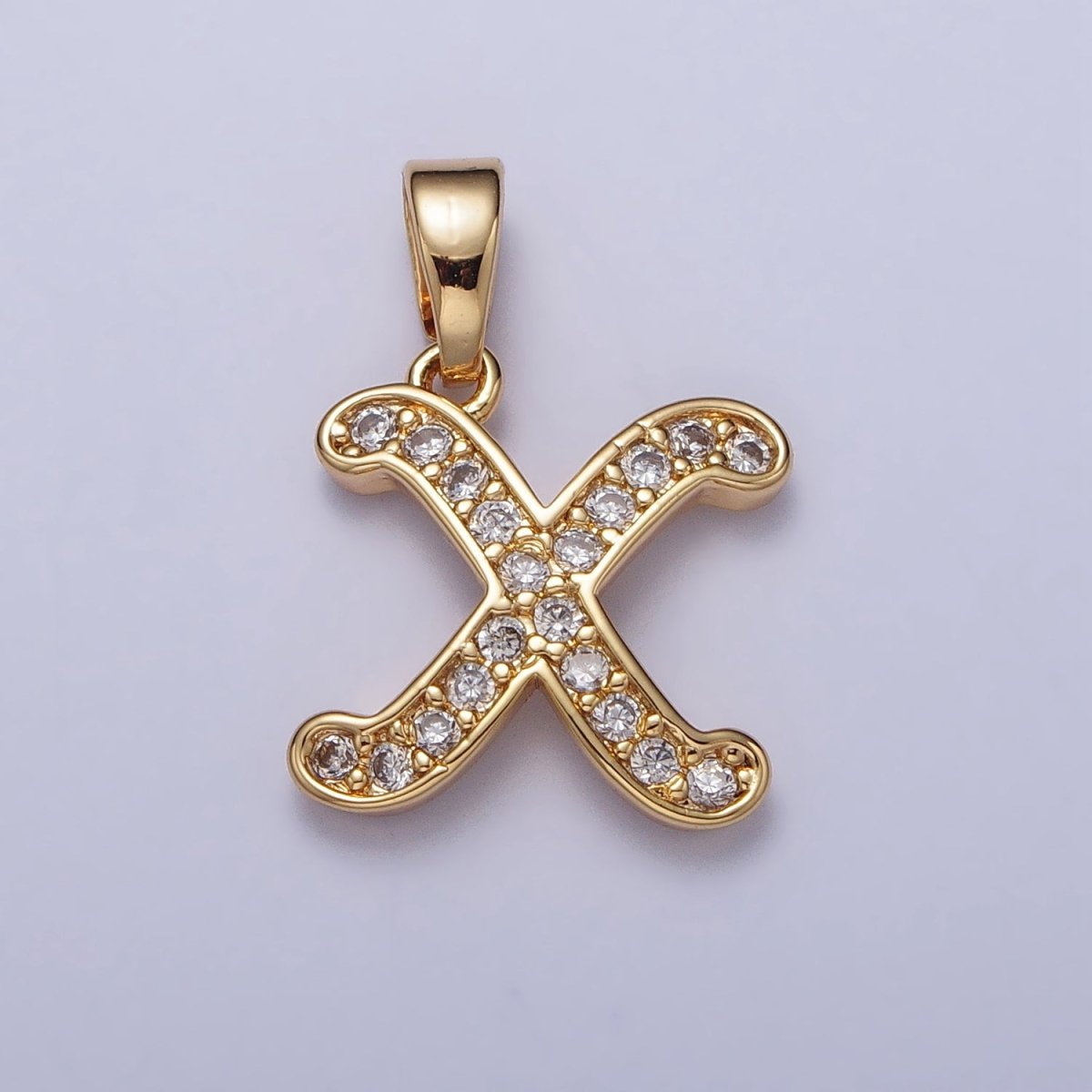 Gold Filled Dainty Initial Letter Script A-Z Micro Pave CZ Personalized Letter Pendant
