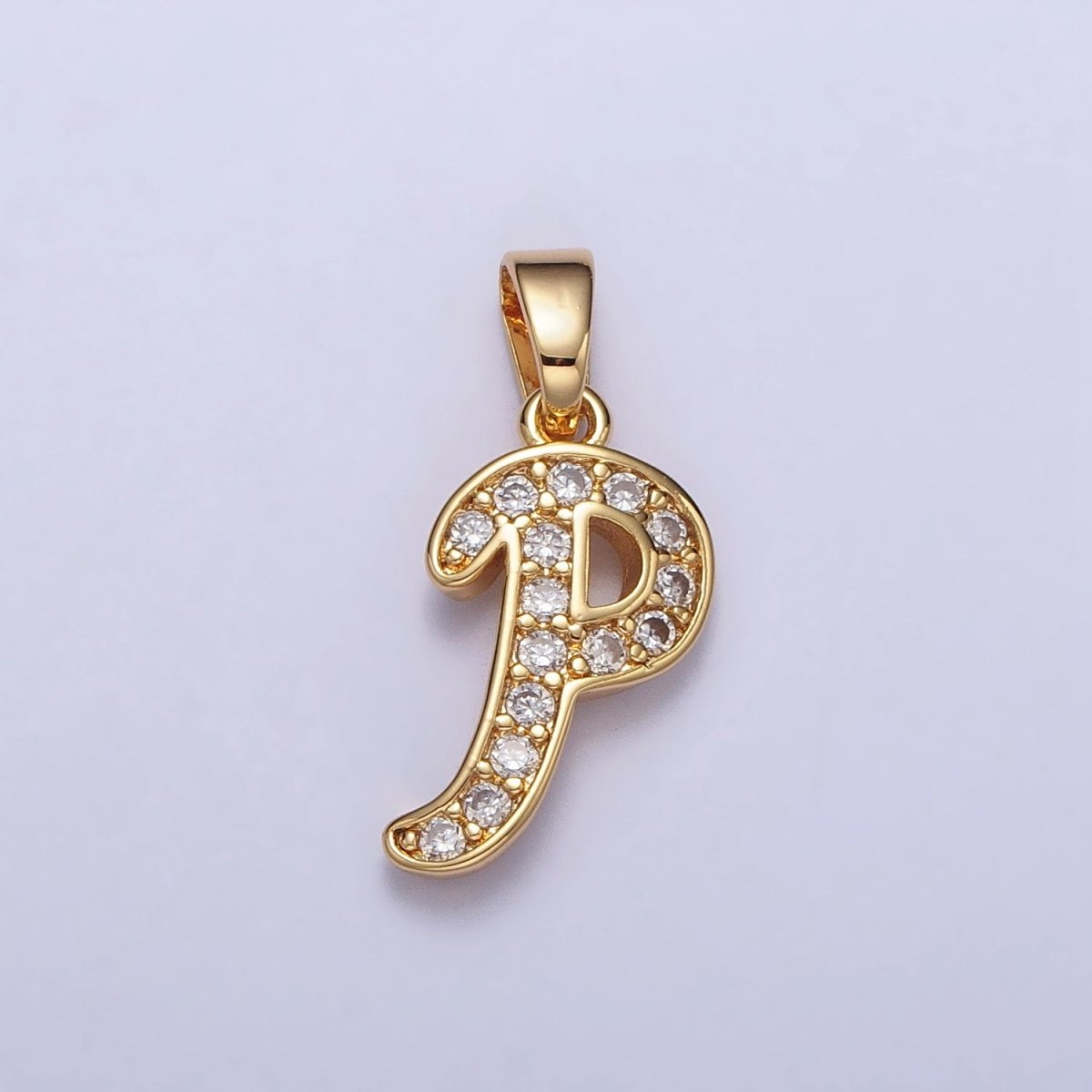 Gold Filled Dainty Initial Letter Script A-Z Micro Pave CZ Personalized Letter Pendant
