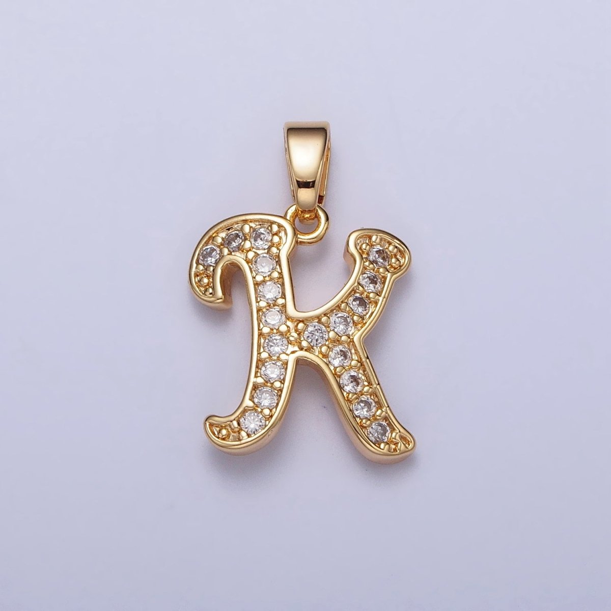 Gold Filled Dainty Initial Letter Script A-Z Micro Pave CZ Personalized Letter Pendant
