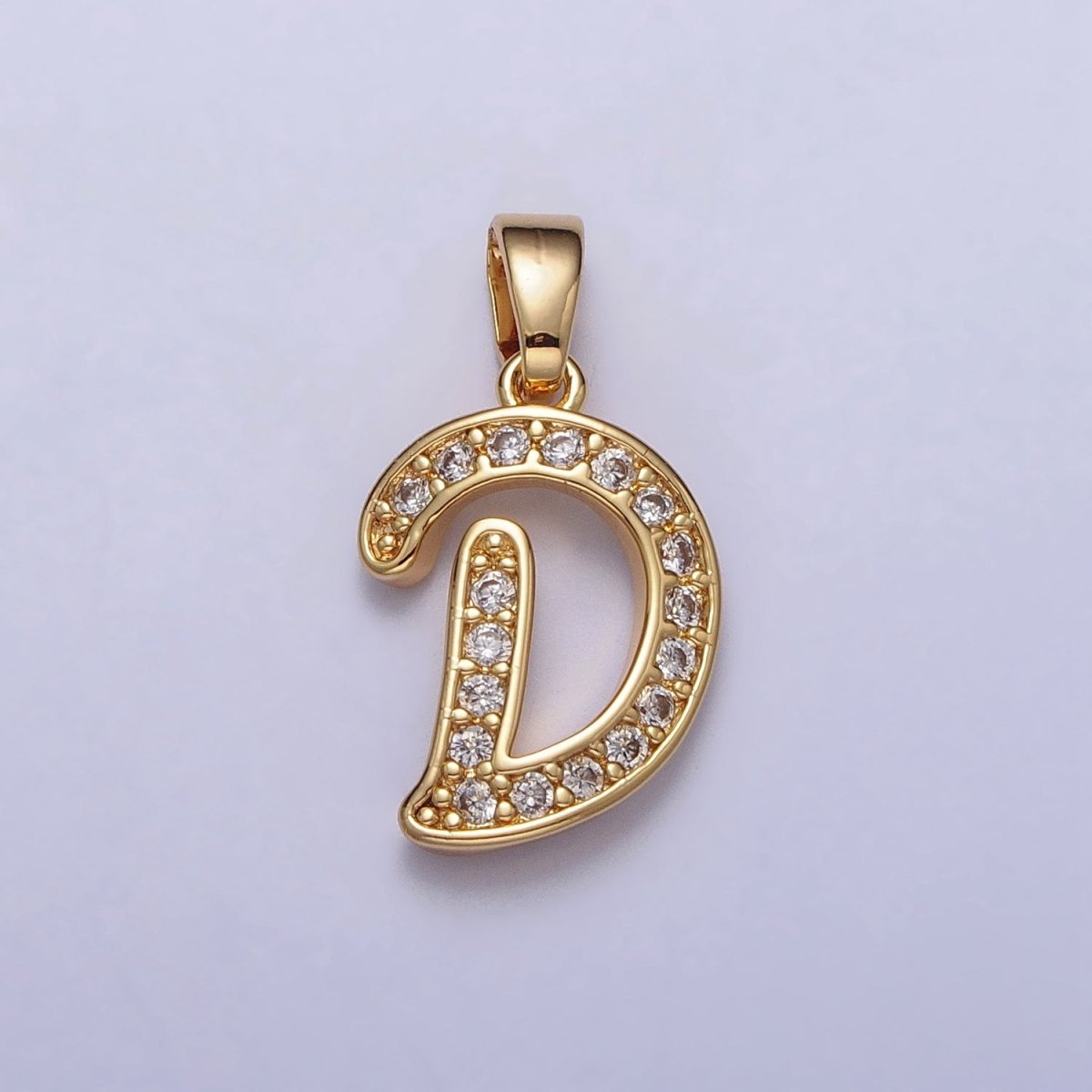 Gold Filled Dainty Initial Letter Script A-Z Micro Pave CZ Personalized Letter Pendant