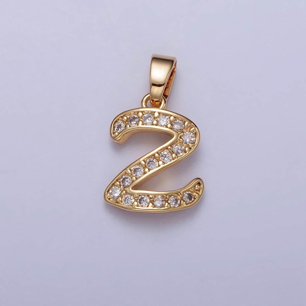 Gold Filled Dainty Initial Letter Script A-Z Micro Pave CZ Personalized Letter Pendant