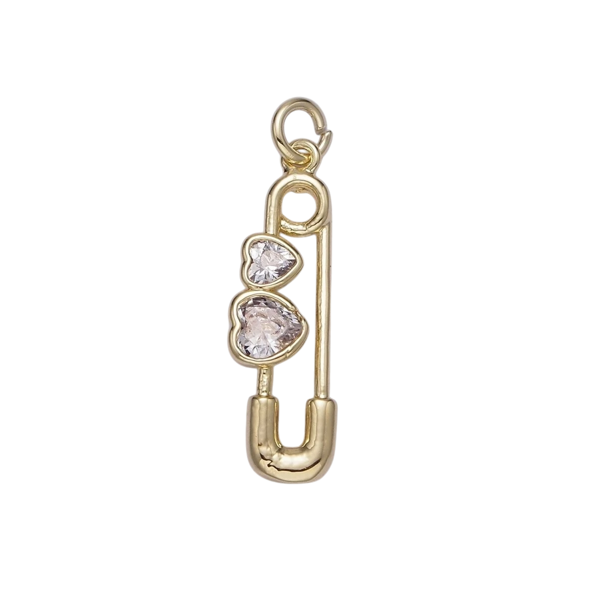 14K Gold Filled Double Clear CZ Heart Safety Baby Pin Charm