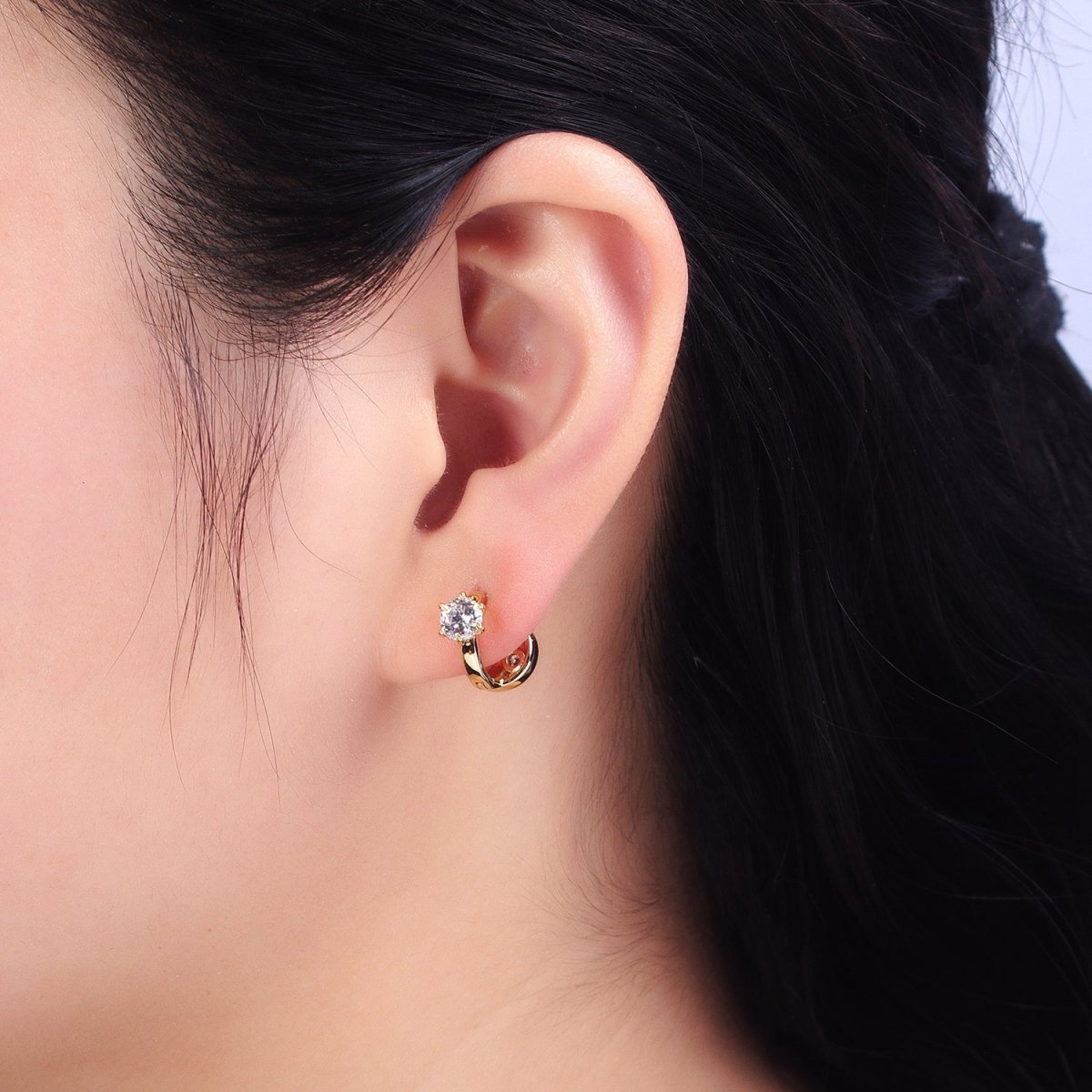 14K Gold Filled Double Sided Round Clear CZ Dotted 11mm Cartilage Huggie Earrings
