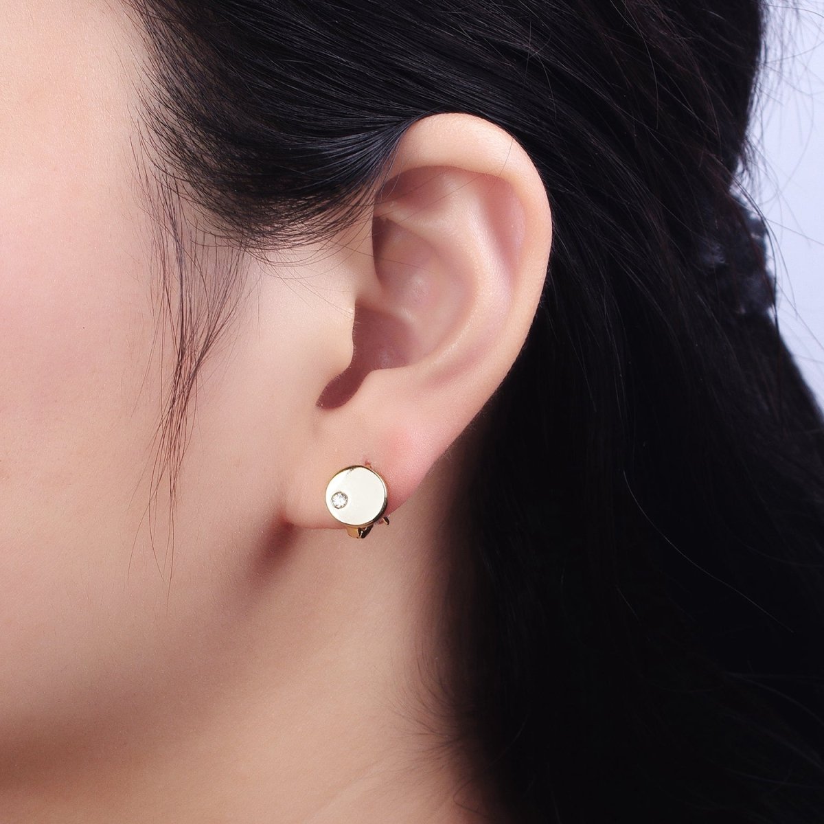 14K Gold Filled Double Sided Round Clear CZ Dotted 11mm Cartilage Huggie Earrings