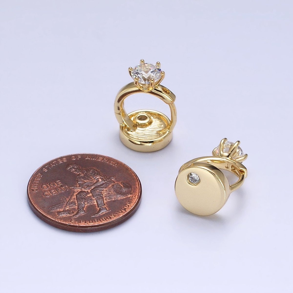 14K Gold Filled Double Sided Round Clear CZ Dotted 11mm Cartilage Huggie Earrings