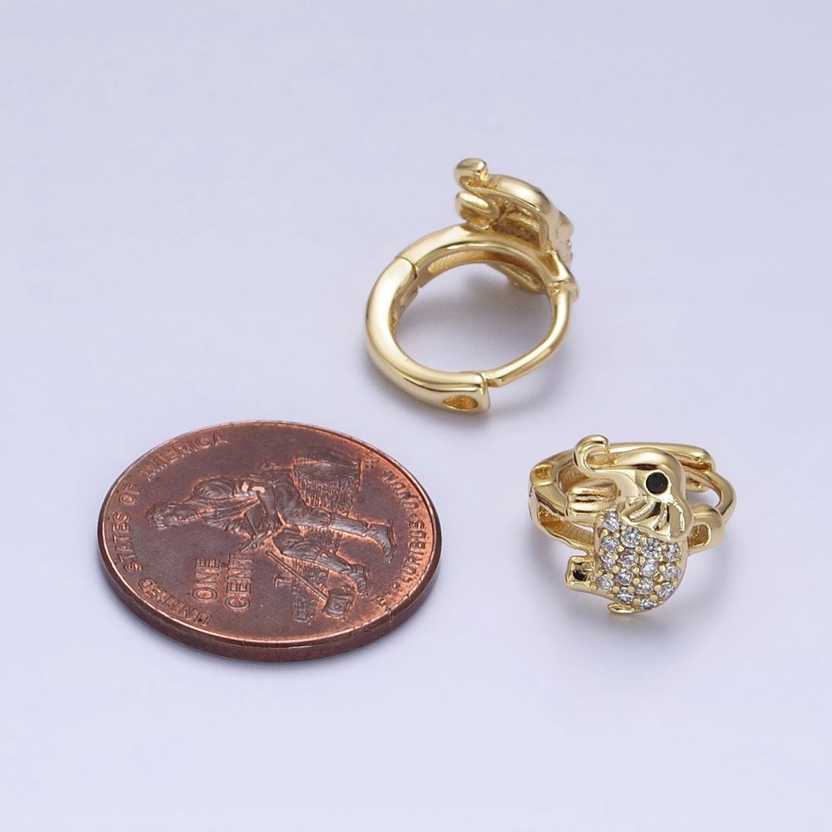 14K Gold Filled Elephant Micro Pave CZ Cartilage Huggie Earrings