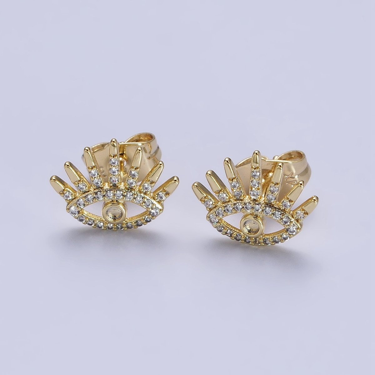 14K Gold Filled Evil Eye Clear Micro Pave CZ Protection Stud Earrings