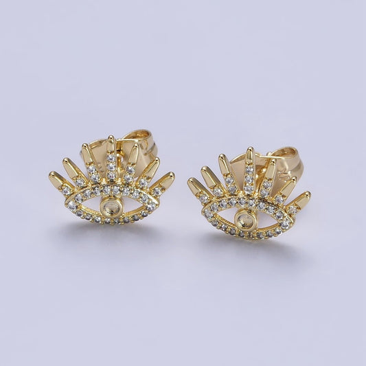 14K Gold Filled Evil Eye Clear Micro Pave CZ Protection Stud Earrings