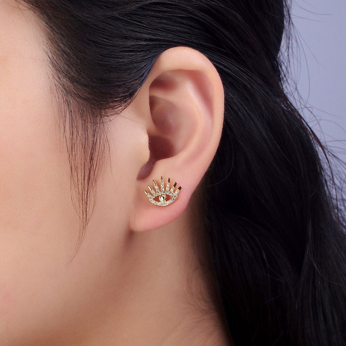14K Gold Filled Evil Eye Clear Micro Pave CZ Protection Stud Earrings