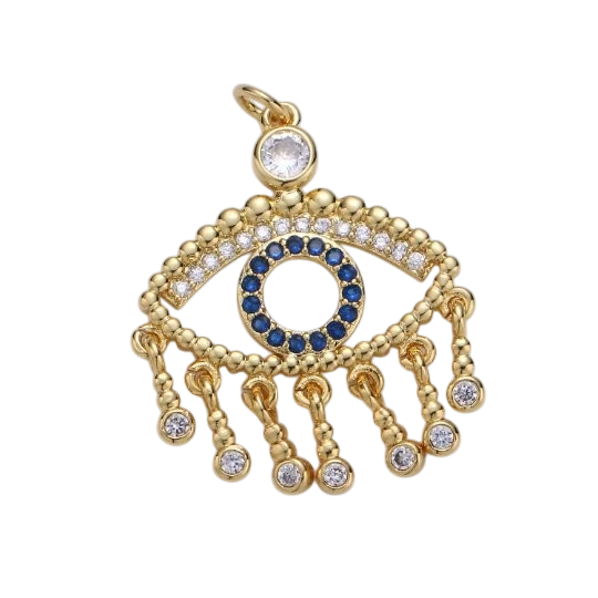 14K Gold Filled Eye Charm - 33mm x 28mm Evil Eye Pendant Charm - Gold Evil Eye - Amulet Gold Medallion Dangle Charm
