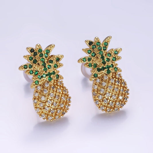 Sweet 14K Gold Filled Fruit Pineapple Micro Pave CZ Stud Earrings