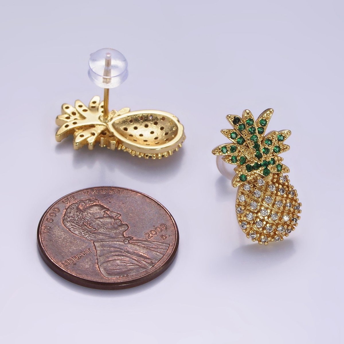 Sweet 14K Gold Filled Fruit Pineapple Micro Pave CZ Stud Earrings