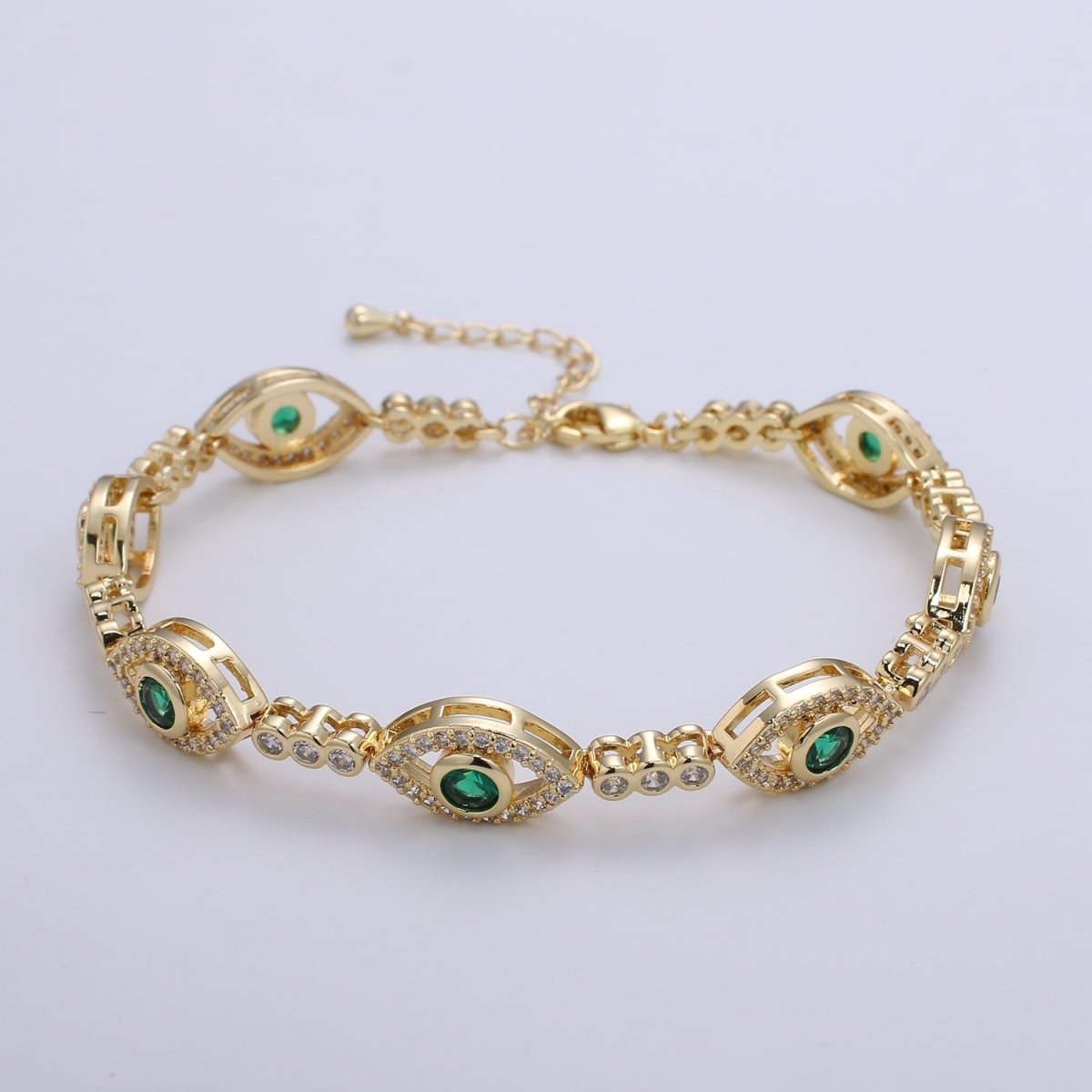14k Gold Filled Green Evil Eye Bracelet, Blue Pink Eye Protection Bracelet CZ Stacking Bracelet, Amulet Jewelry Gift