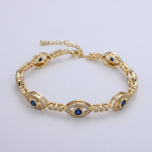 14k Gold Filled Green Evil Eye Bracelet, Blue Pink Eye Protection Bracelet CZ Stacking Bracelet, Amulet Jewelry Gift
