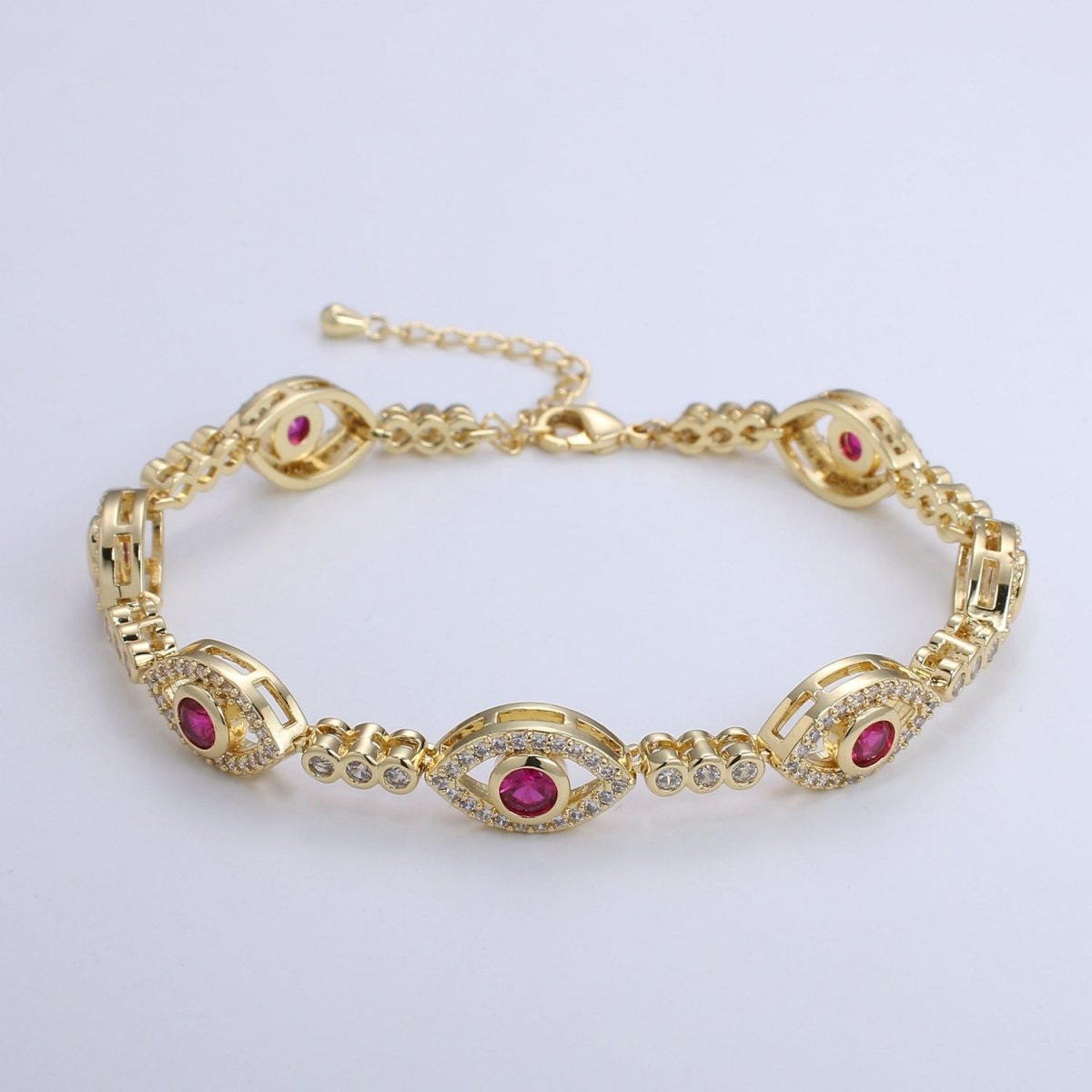 14k Gold Filled Green Evil Eye Bracelet, Blue Pink Eye Protection Bracelet CZ Stacking Bracelet, Amulet Jewelry Gift