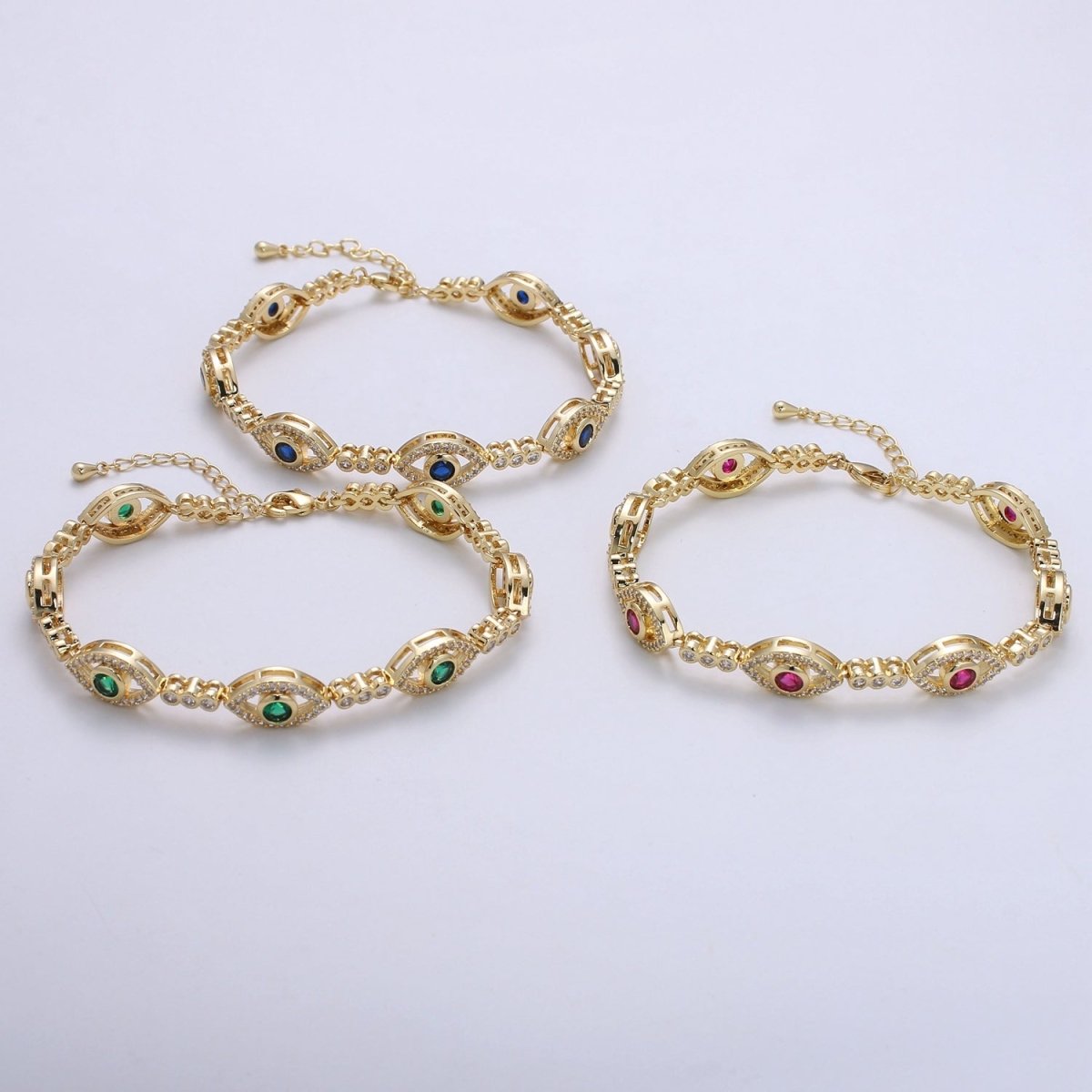 14k Gold Filled Green Evil Eye Bracelet, Blue Pink Eye Protection Bracelet CZ Stacking Bracelet, Amulet Jewelry Gift