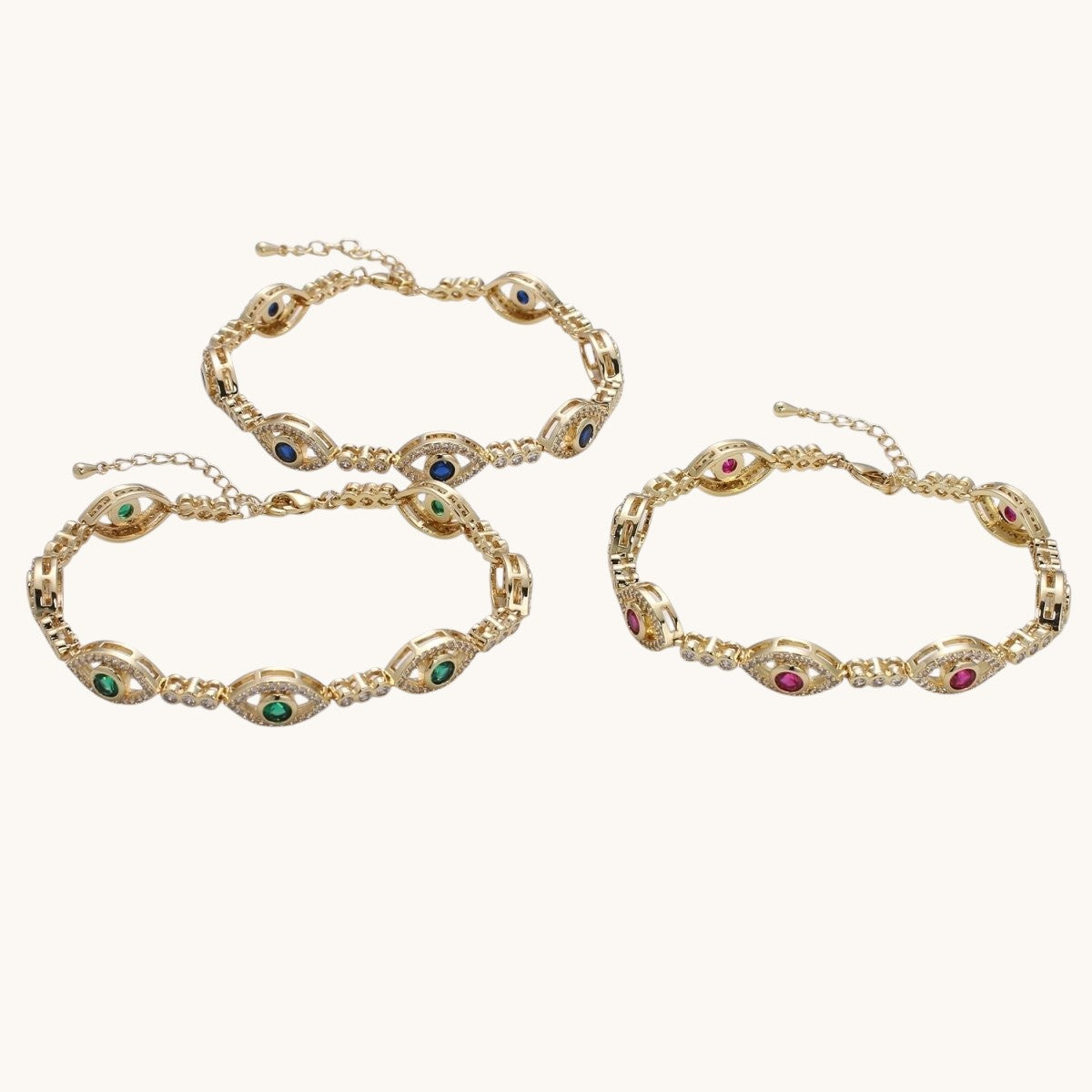 14k Gold Filled Green Evil Eye Bracelet, Blue Pink Eye Protection Bracelet CZ Stacking Bracelet, Amulet Jewelry Gift
