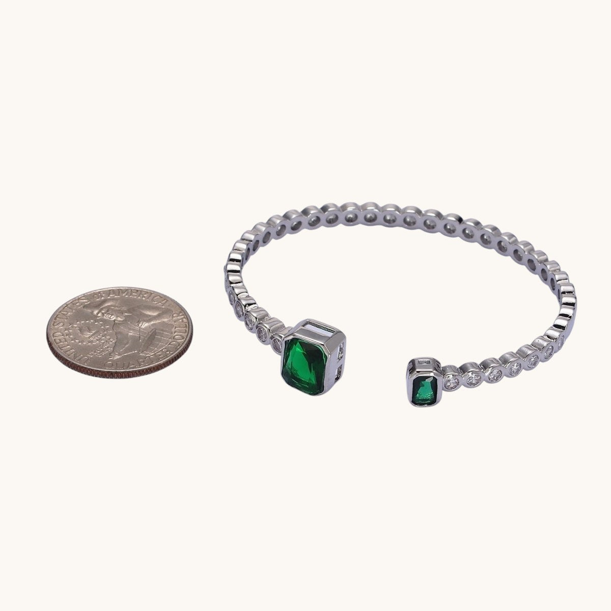 14K Gold Filled Green or Fuchsia Baguette Round CZ Lined Cuff Bracelet in Silver or Gold