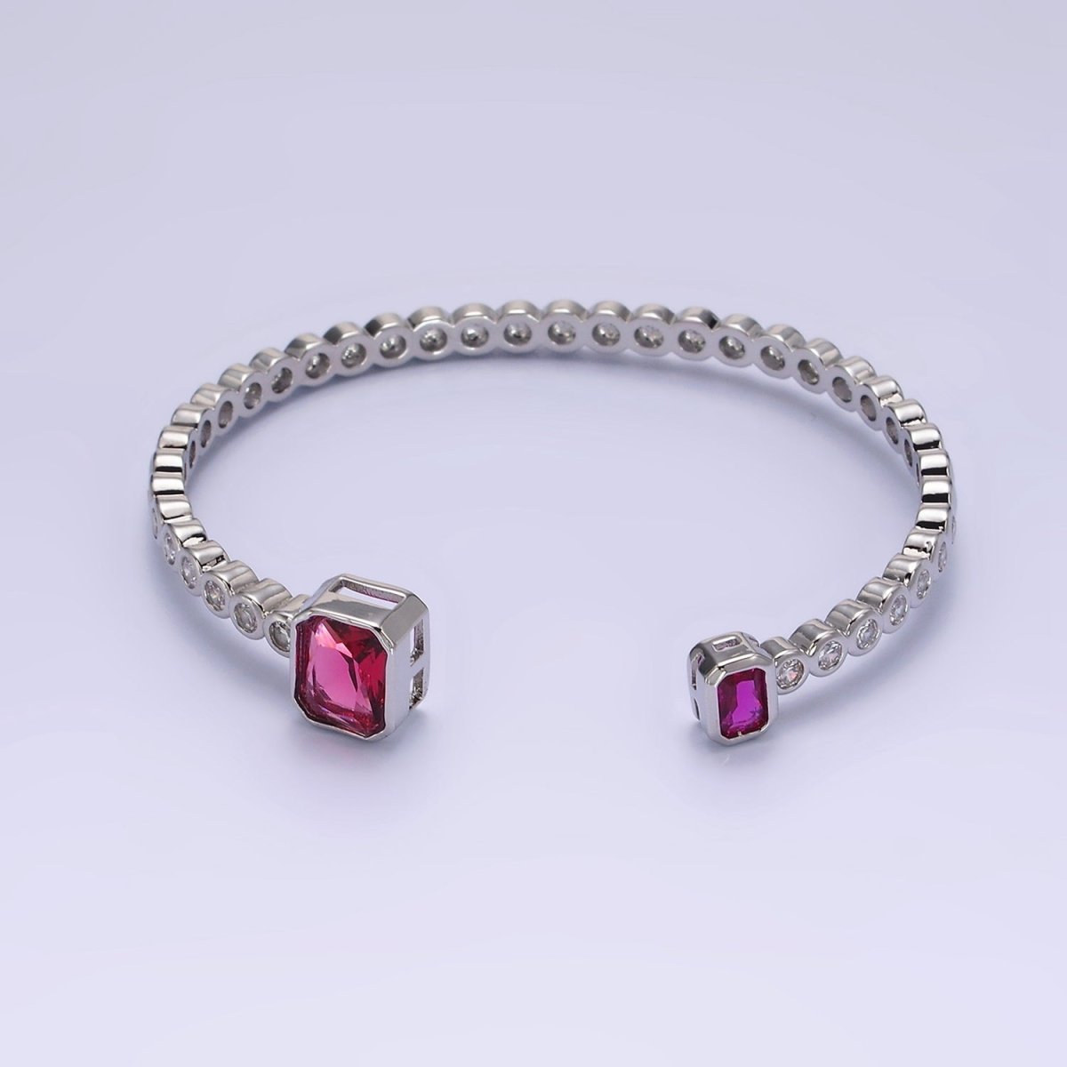 14K Gold Filled Green or Fuchsia Baguette Round CZ Lined Cuff Bracelet in Silver & Gold