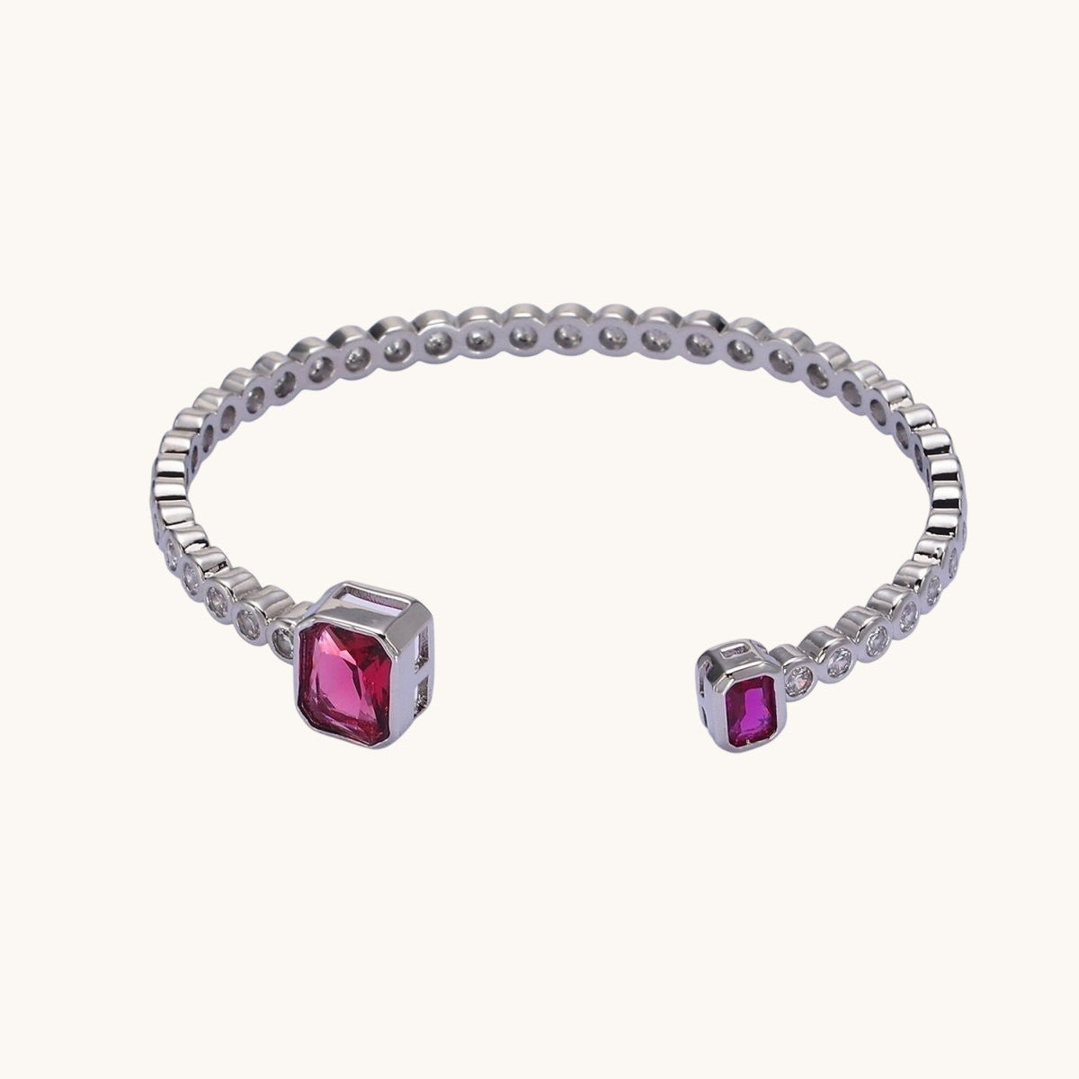 14K Gold Filled Green or Fuchsia Baguette Round CZ Lined Cuff Bracelet in Silver or Gold