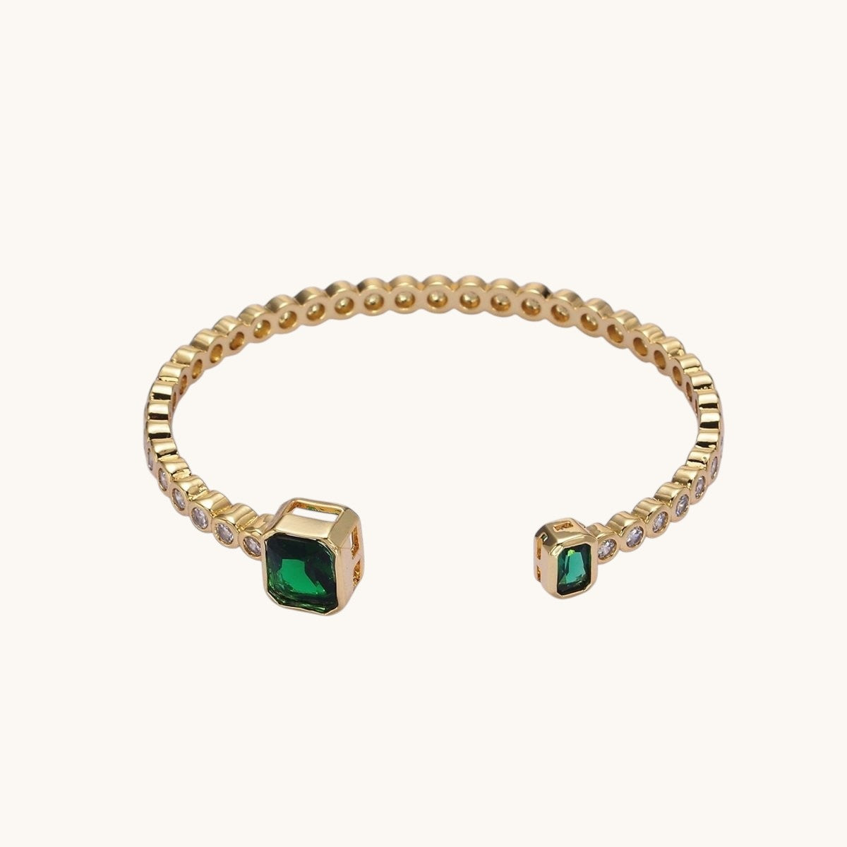 14K Gold Filled Green or Fuchsia Baguette Round CZ Lined Cuff Bracelet in Silver or Gold