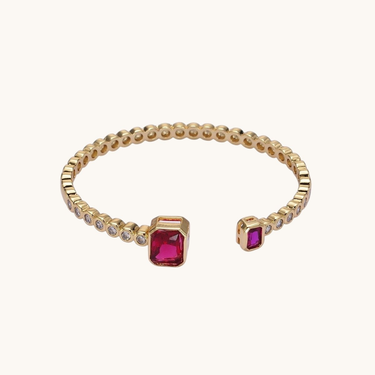 14K Gold Filled Green or Fuchsia Baguette Round CZ Lined Cuff Bracelet in Silver or Gold