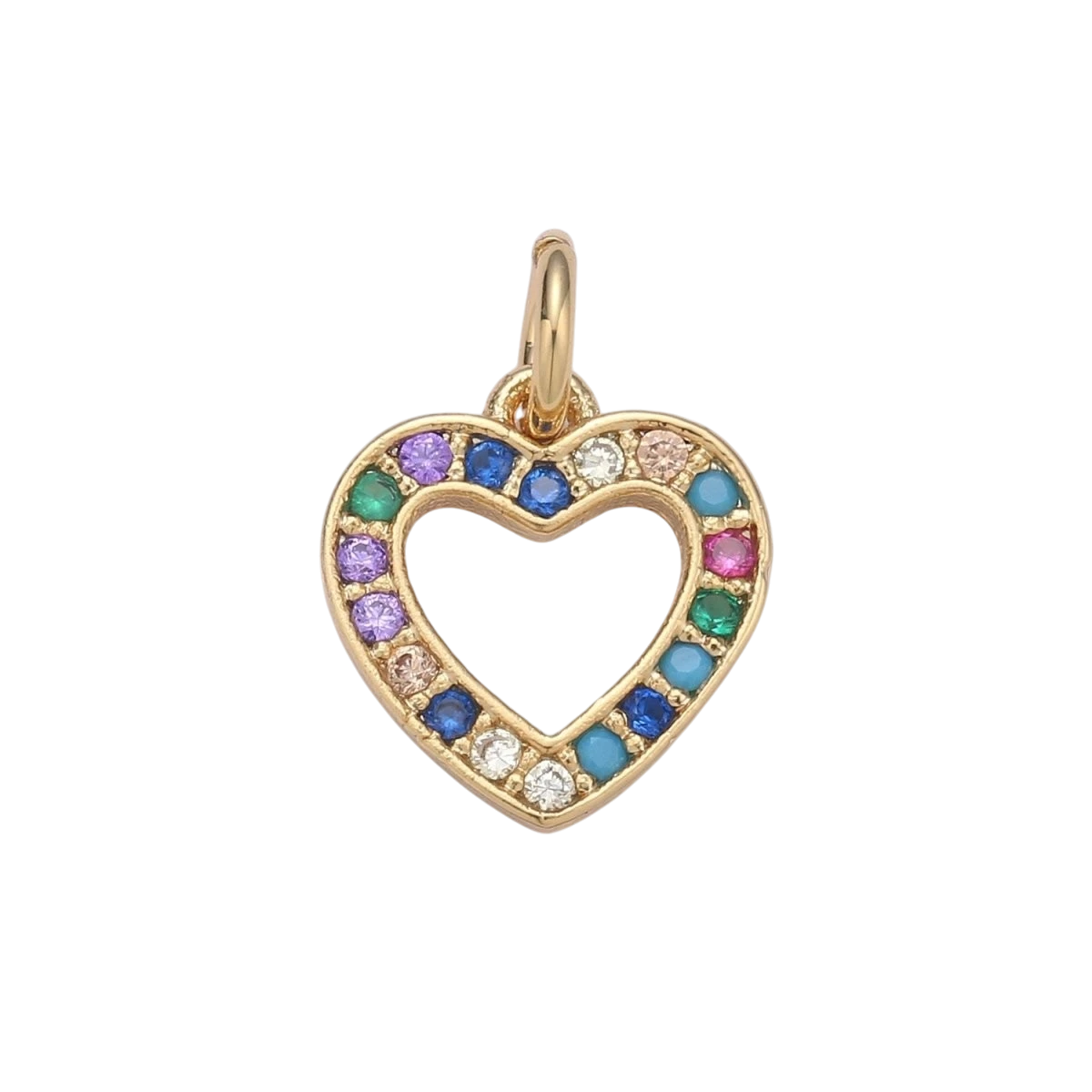 Sweet Tiny 14k Gold Filled Heart Charm Micro Pave Love Charm Rainbow CZ Gold Colorful Charm Dainty Minimalist