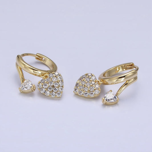 14K Gold Filled Heart CZ Micro Paved Double Band Claw Huggie Earrings