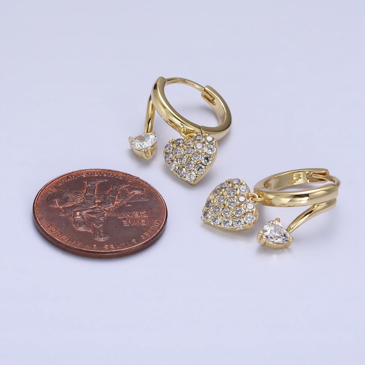 14K Gold Filled Heart CZ Micro Paved Double Band Claw Huggie Earrings