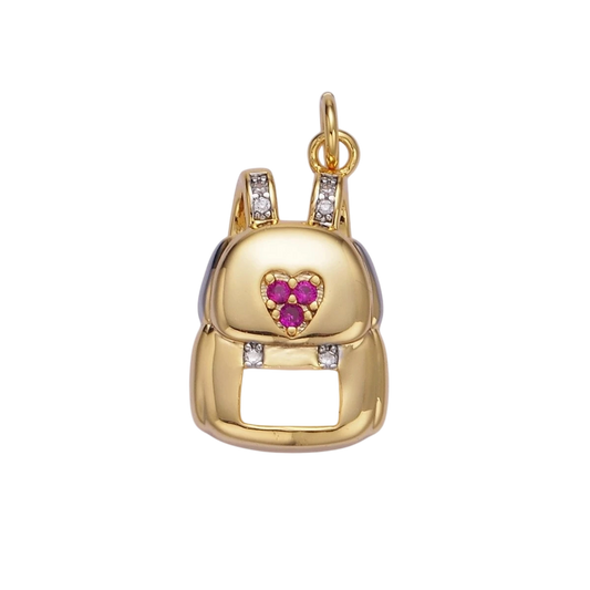 14K Gold Filled Heart Fuchsia Micro Pave CZ Bag Back Charm