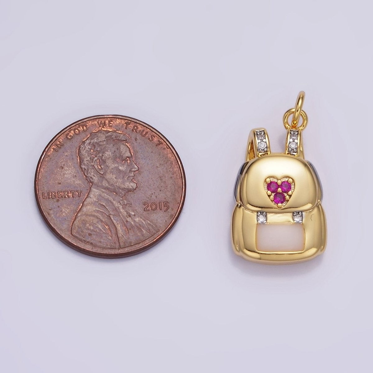 14K Gold Filled Heart Fuchsia Micro Pave CZ Bag Back Charm