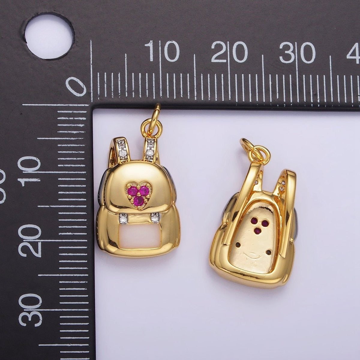 14K Gold Filled Heart Fuchsia Micro Pave CZ Bag Back Charm