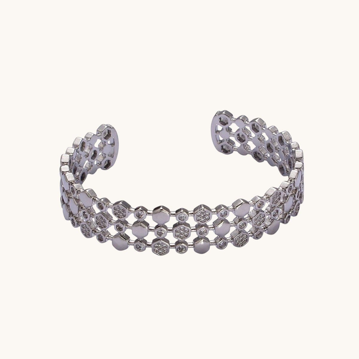14K Gold Filled Hexagonal Micro Paved CZ Triple Lined Cuff Bracelet in Gold