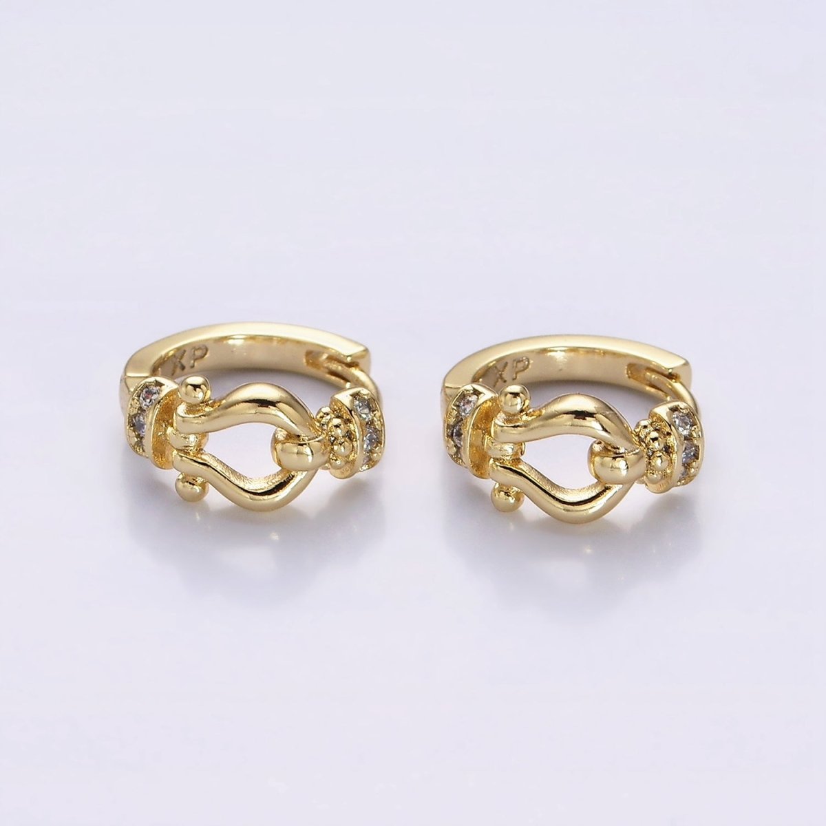 14K Gold Filled Lyre Link Micro Pave CZ 13mm Huggie Earrings