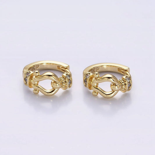 14K Gold Filled Lyre Link Micro Pave CZ 13mm Huggie Earrings