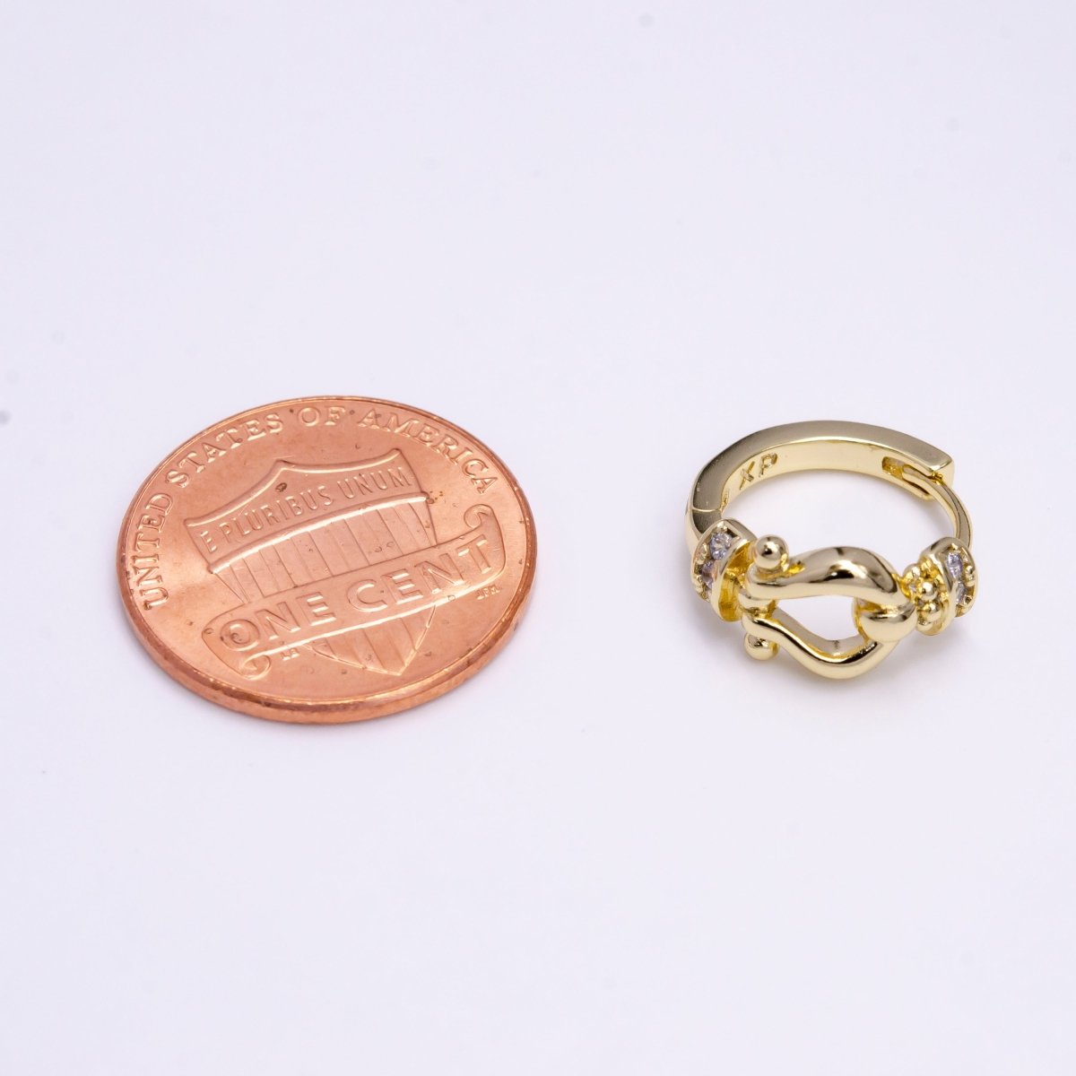 14K Gold Filled Lyre Link Micro Pave CZ 13mm Huggie Earrings