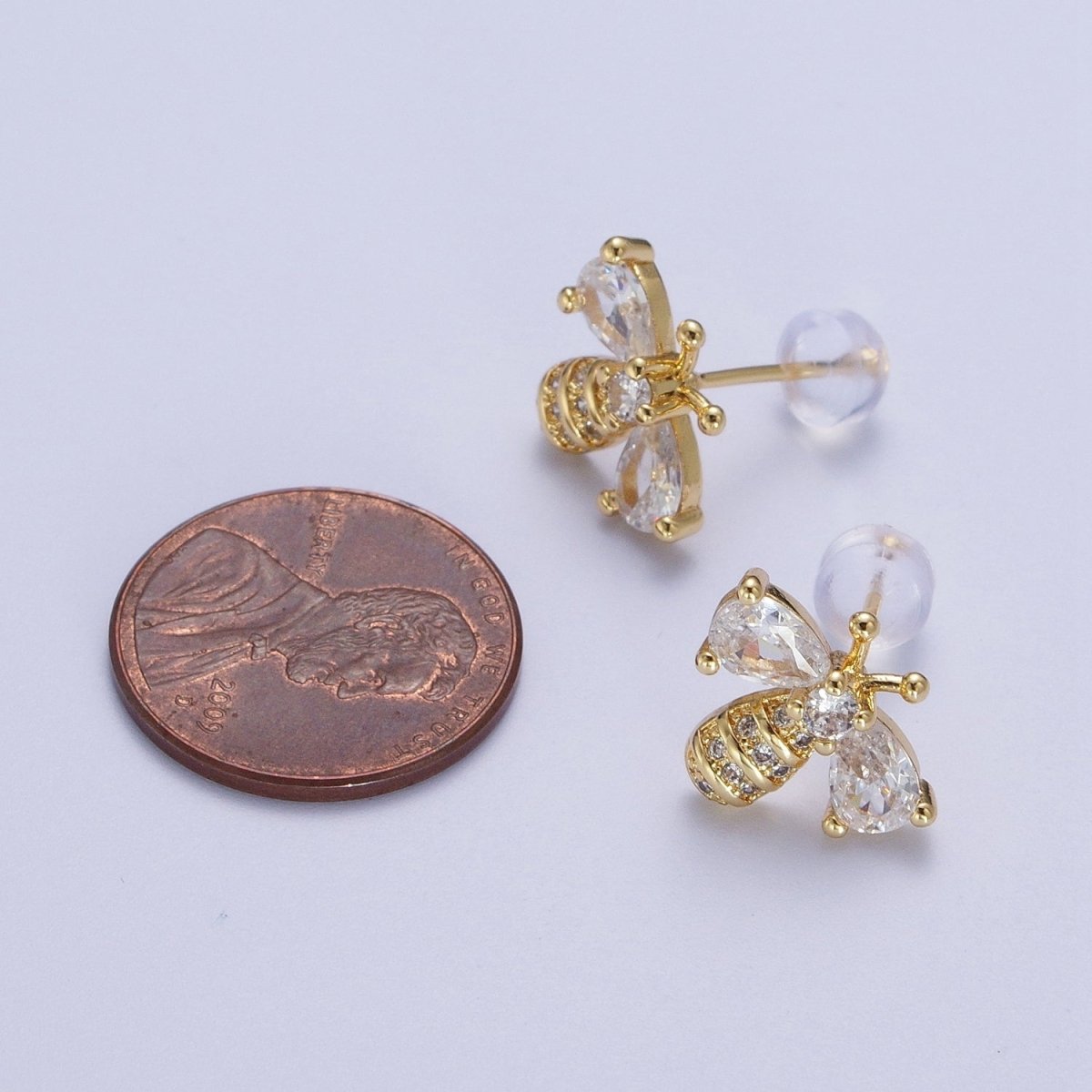 Gold-Filled Micro Paved Bumble Queen Bee Cubic Zirconia Gold Stud Earrings