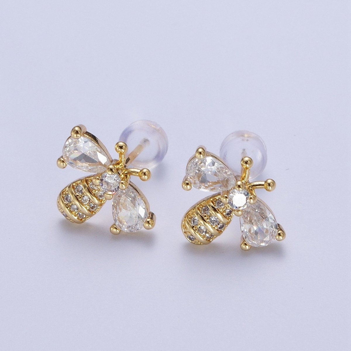 Gold-Filled Micro Paved Bumble Queen Bee Cubic Zirconia Gold Stud Earrings