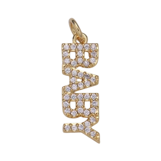 14K Gold Filled "BABY" Micro Paved CZ Script Charm